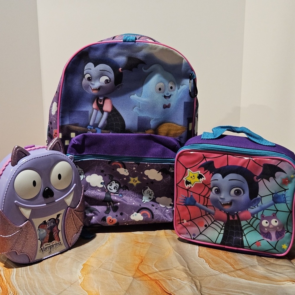 Disney Vampirina Backpack Lunch Box Demi Bat Carry Case Bag Lot of 3